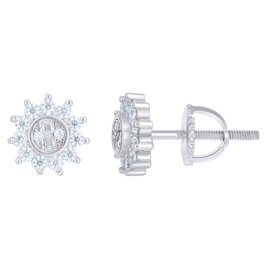 925 Sterling Silver Womens Round Baguette 0.36ct, 0.05ct Moissanite Sunburst Fashion Stud Earrings