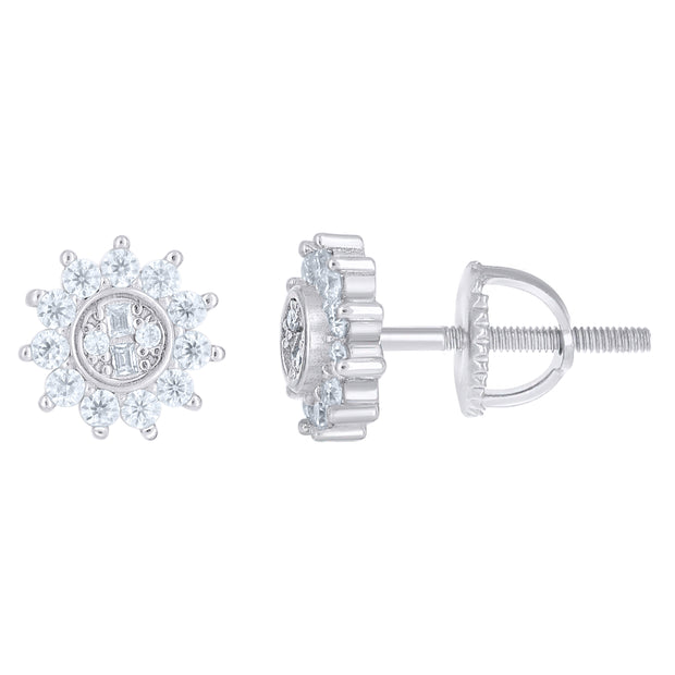 925 Sterling Silver Womens Round Baguette 0.36ct, 0.05ct Moissanite Sunburst Fashion Stud Earrings