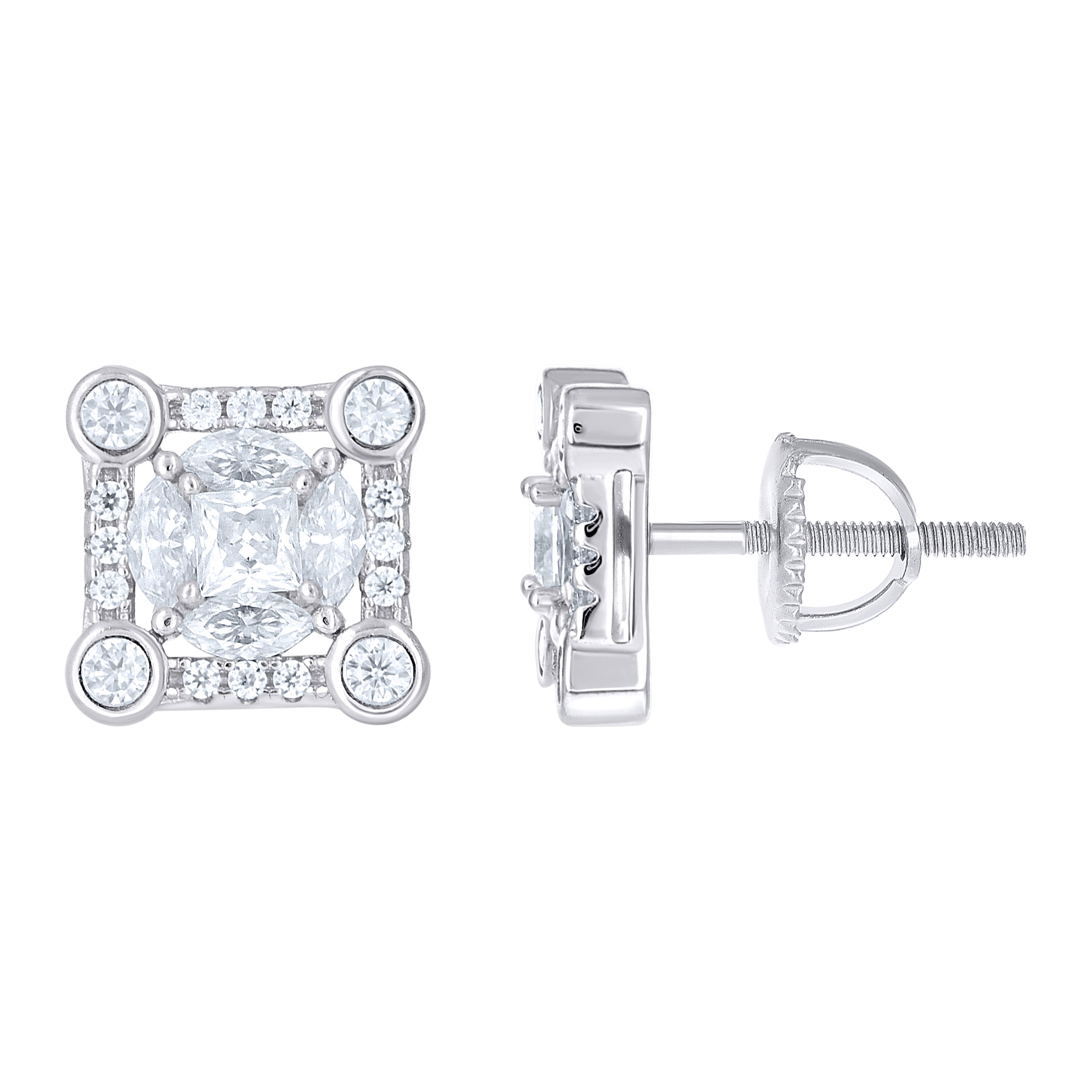 925 Sterling Silver Womens Round Marquise/Princess-cut 0.55ct, 1.28ct Moissanite Square Fashion Stud Earrings