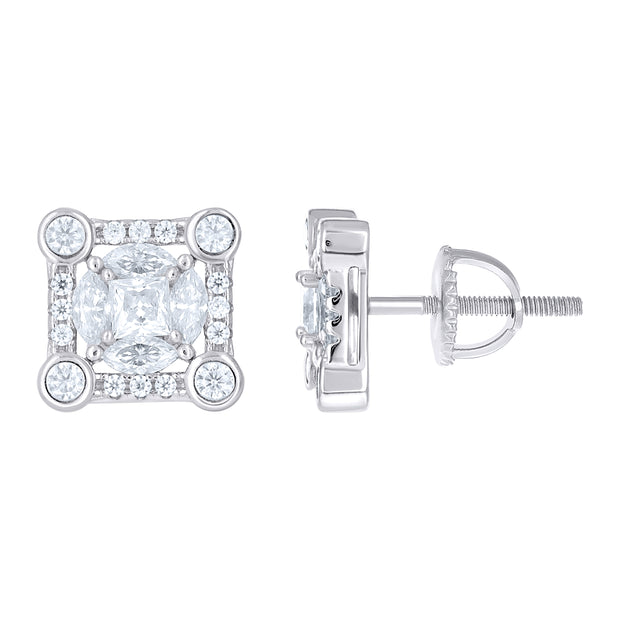 925 Sterling Silver Womens Round Marquise/Princess-cut 0.55ct, 1.28ct Moissanite Square Fashion Stud Earrings