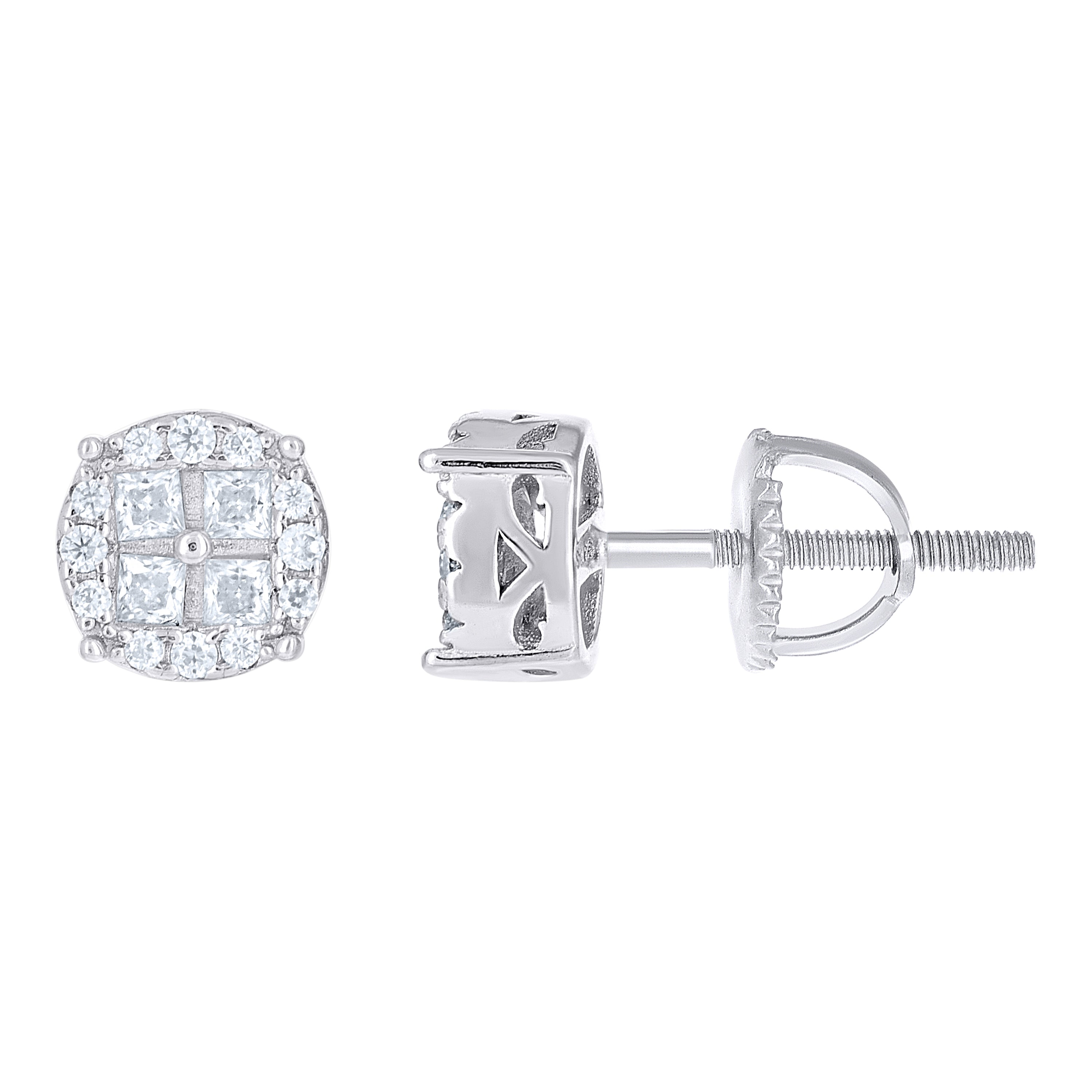 925 Sterling Silver Unisex Round Princess-cut 0.15ct, 0.29ct Moissanite Round Fashion Stud Earrings