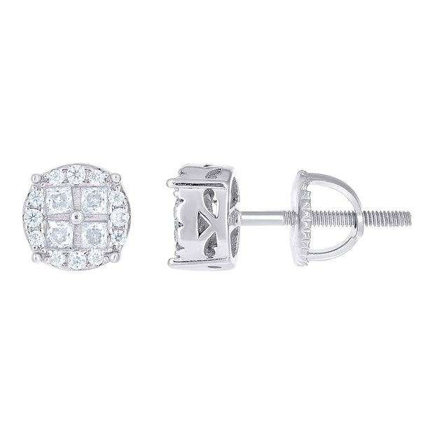 925 Sterling Silver Unisex Round Princess-cut 0.15ct, 0.29ct Moissanite Round Fashion Stud Earrings