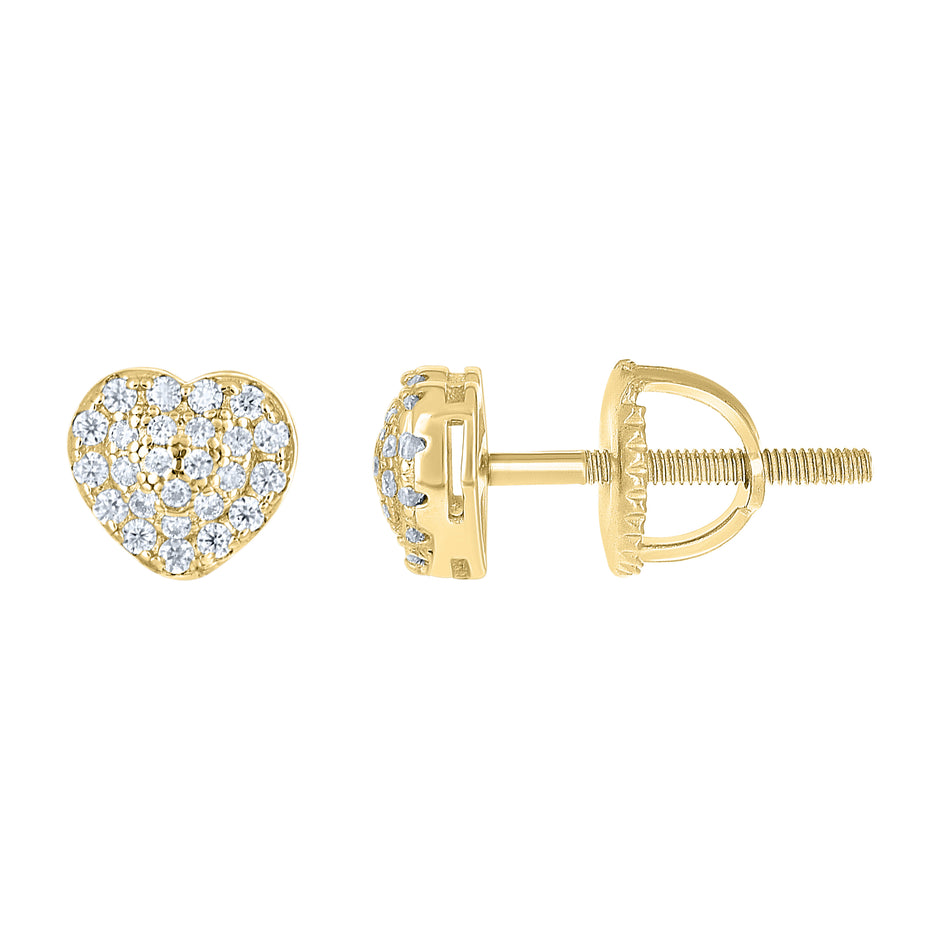 925 Sterling Silver Yellow-tone Womens Cubic-Zirconia Heart Stud Earrings