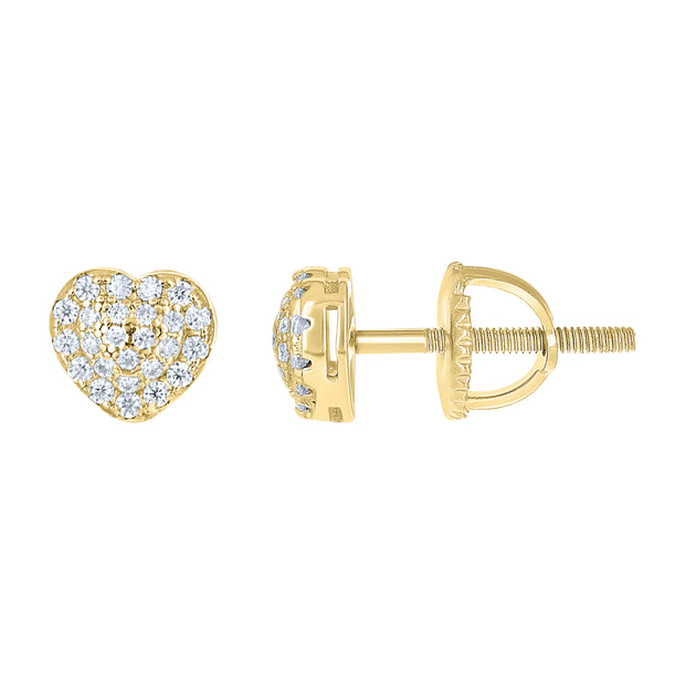 925 Sterling Silver Yellow-tone Womens Cubic-Zirconia Heart Stud Earrings