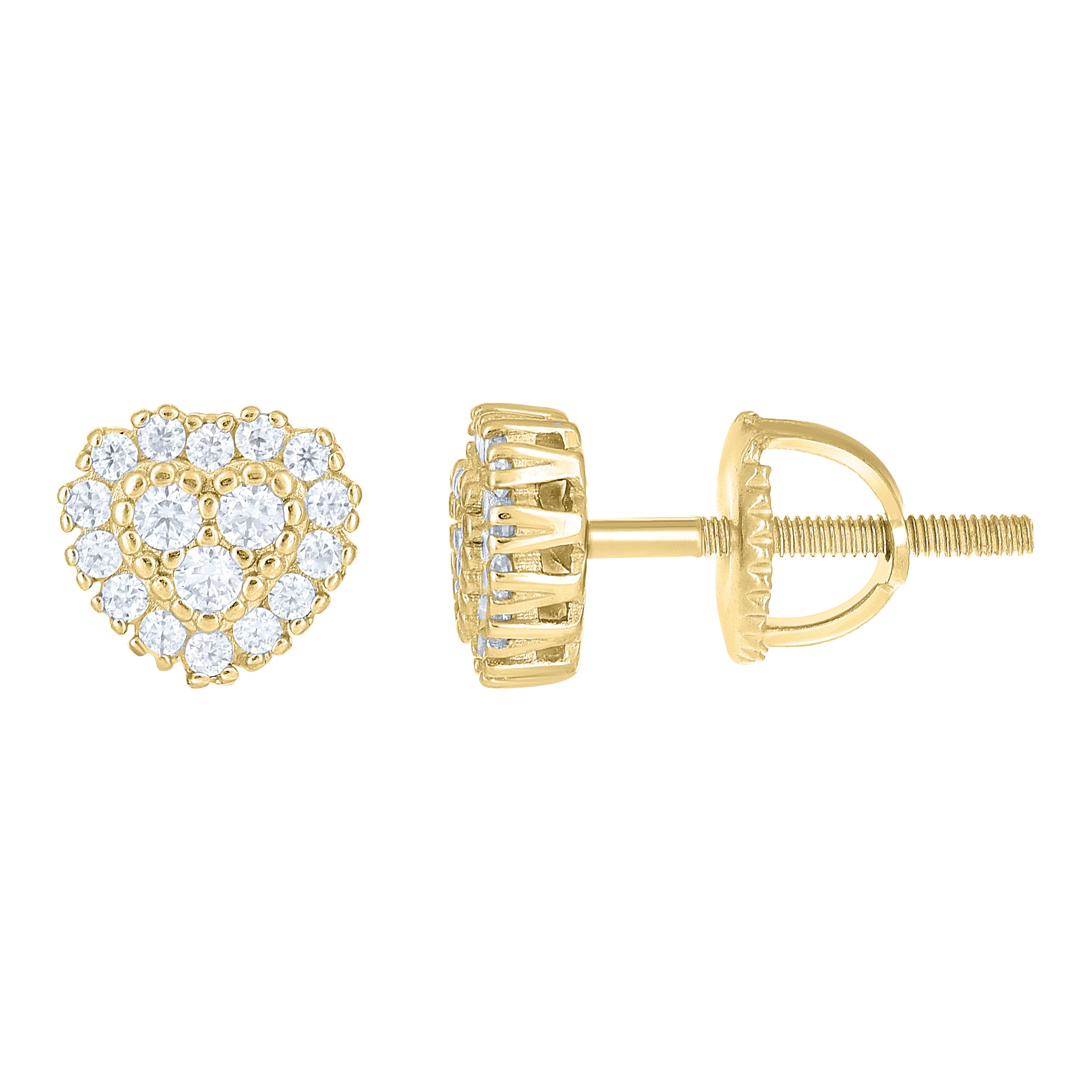 925 Sterling Silver Yellow-tone Womens Cubic-Zirconia Heart Stud Earrings