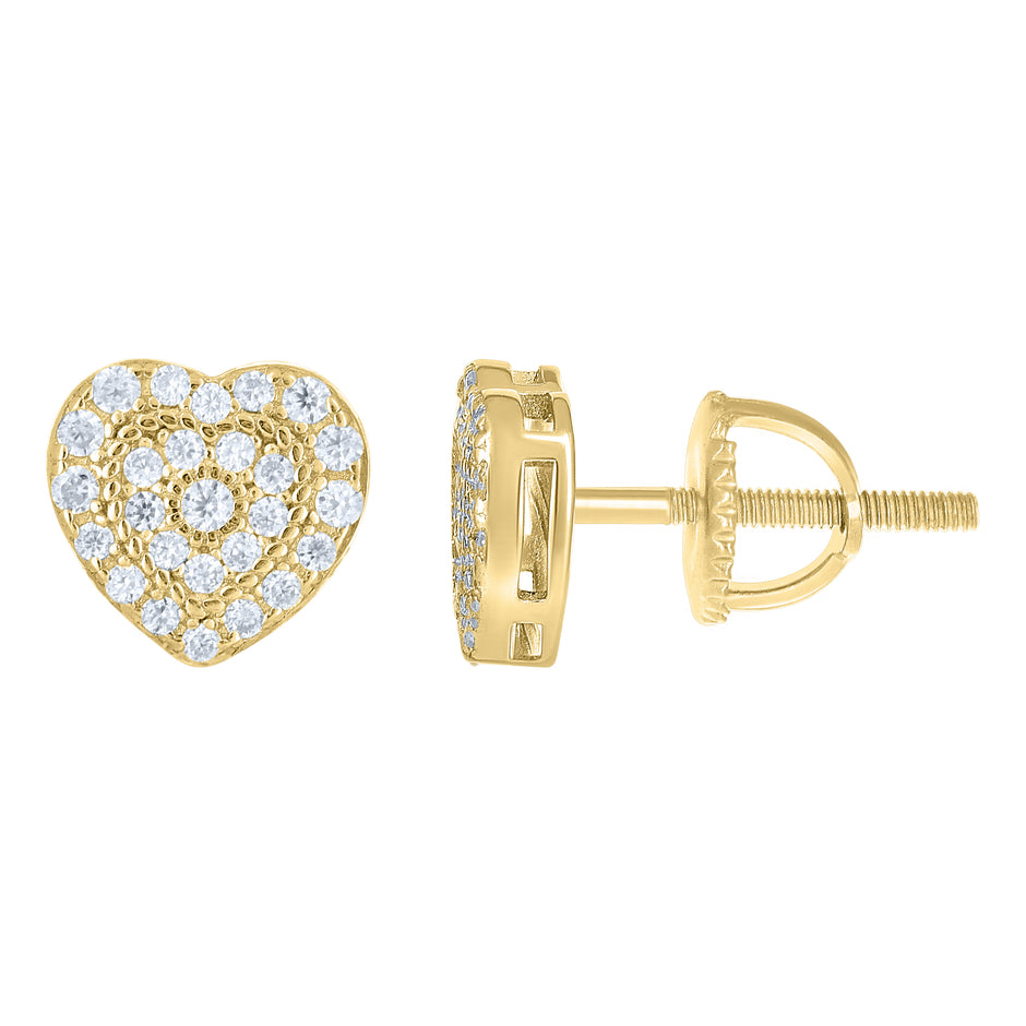 925 Sterling Silver Yellow-tone Womens Cubic-Zirconia Heart Stud Earrings