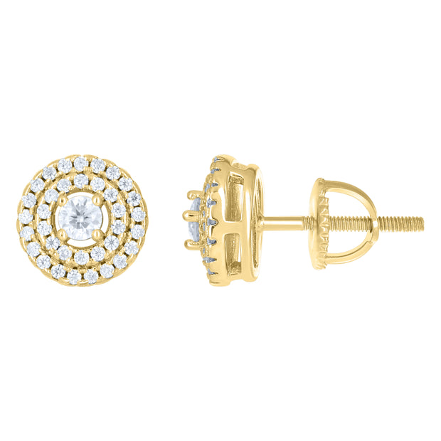 925 Sterling Silver Yellow-tone Womens Cubic-Zirconia Round Fashion Stud Earrings