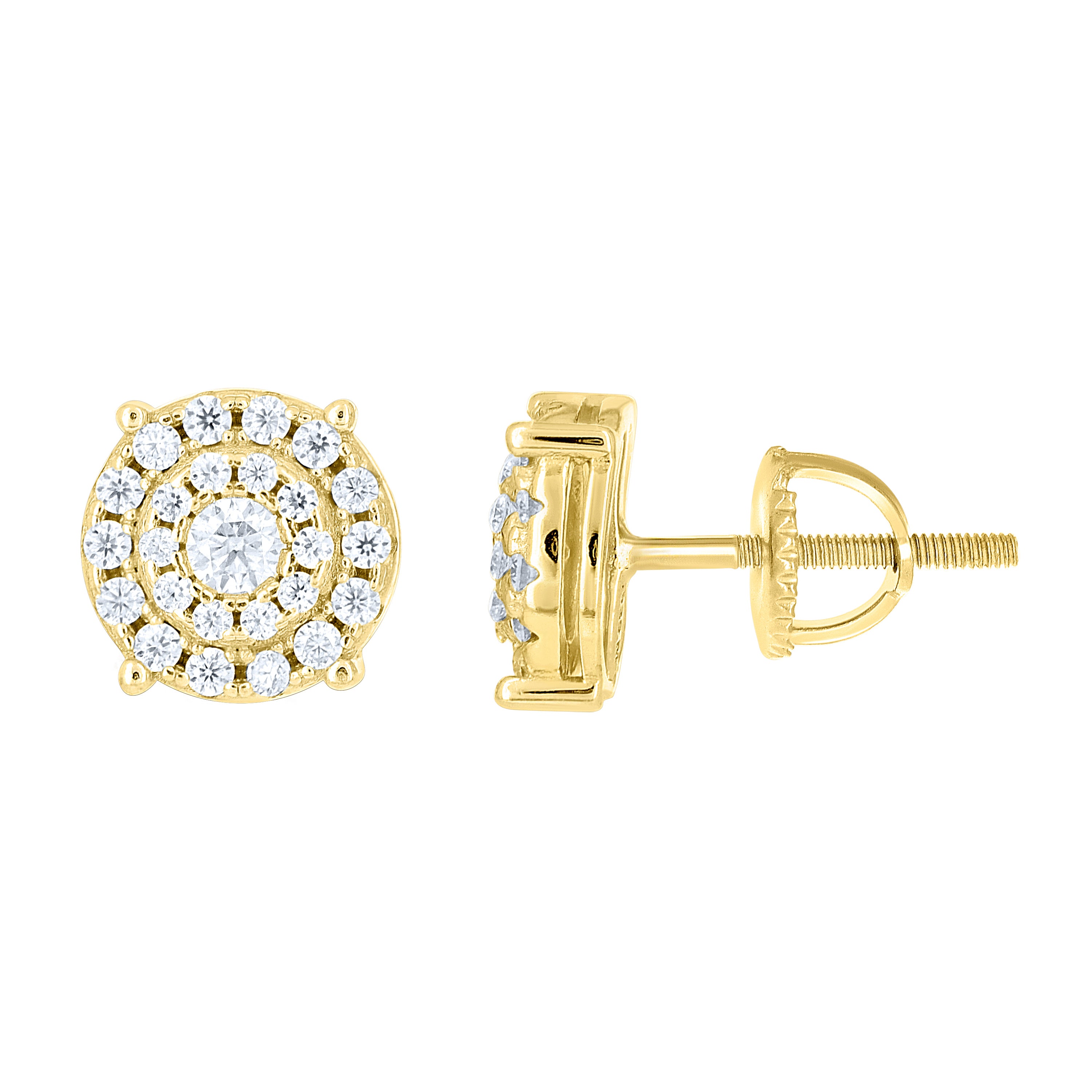 925 Sterling Silver Yellow-tone Unisex Cubic-Zirconia Round Fashion Stud Earrings