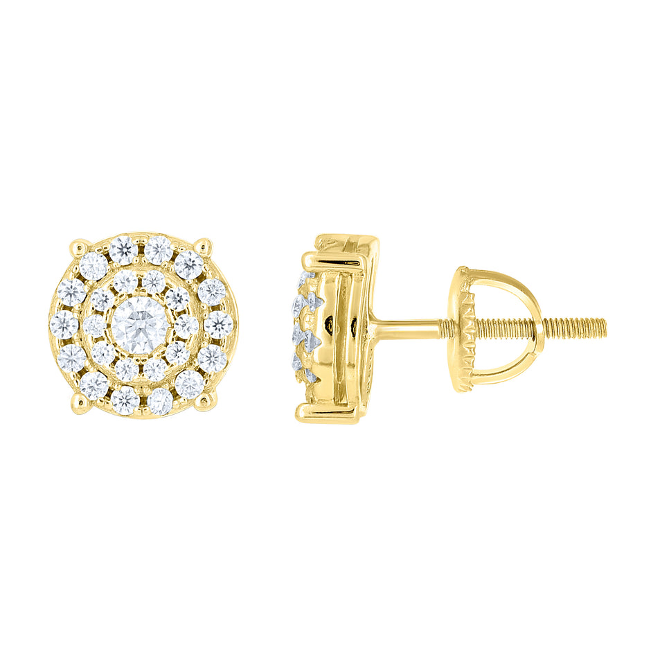 925 Sterling Silver Yellow-tone Unisex Cubic-Zirconia Round Fashion Stud Earrings