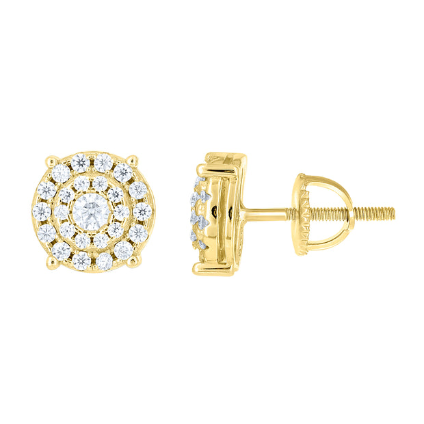 925 Sterling Silver Yellow-tone Unisex Cubic-Zirconia Round Fashion Stud Earrings