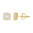 925 Sterling Silver Yellow-tone Unisex Round Baguette Cubic-Zirconia Round Fashion Stud Earrings