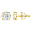925 Sterling Silver Yellow-tone Unisex Round Baguette Cubic-Zirconia Round Fashion Stud Earrings