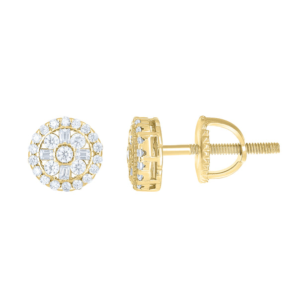 925 Sterling Silver Yellow-tone Womens Round Baguette Cubic-Zirconia Round Fashion Stud Earrings