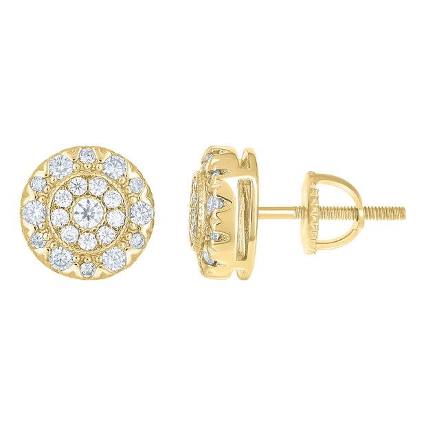 925 Sterling Silver Yellow-tone Womens Cubic-Zirconia Round Fashion Stud Earrings