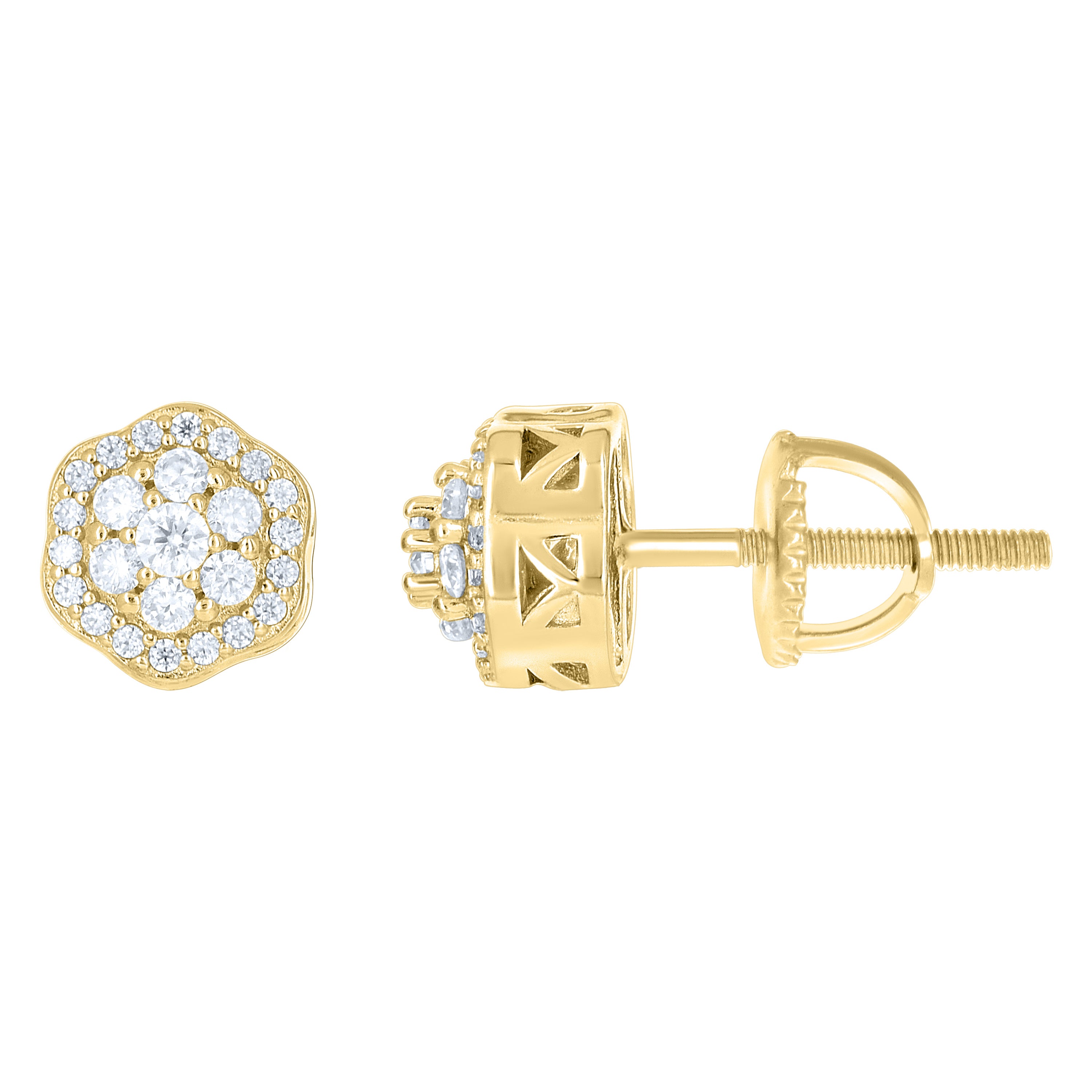 925 Sterling Silver Yellow-tone Womens Cubic-Zirconia Flower Fashion Stud Earrings