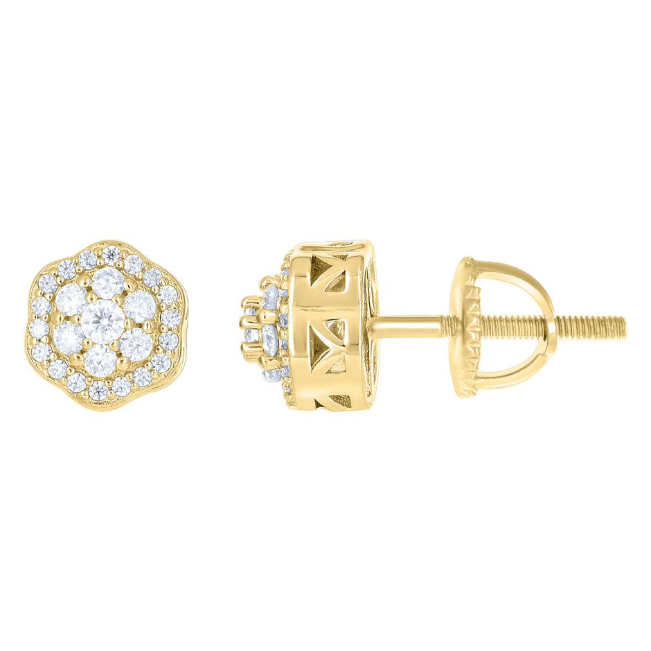925 Sterling Silver Yellow-tone Womens Cubic-Zirconia Flower Fashion Stud Earrings