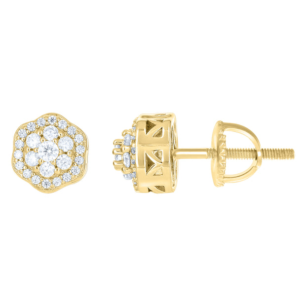 925 Sterling Silver Yellow-tone Womens Cubic-Zirconia Flower Fashion Stud Earrings