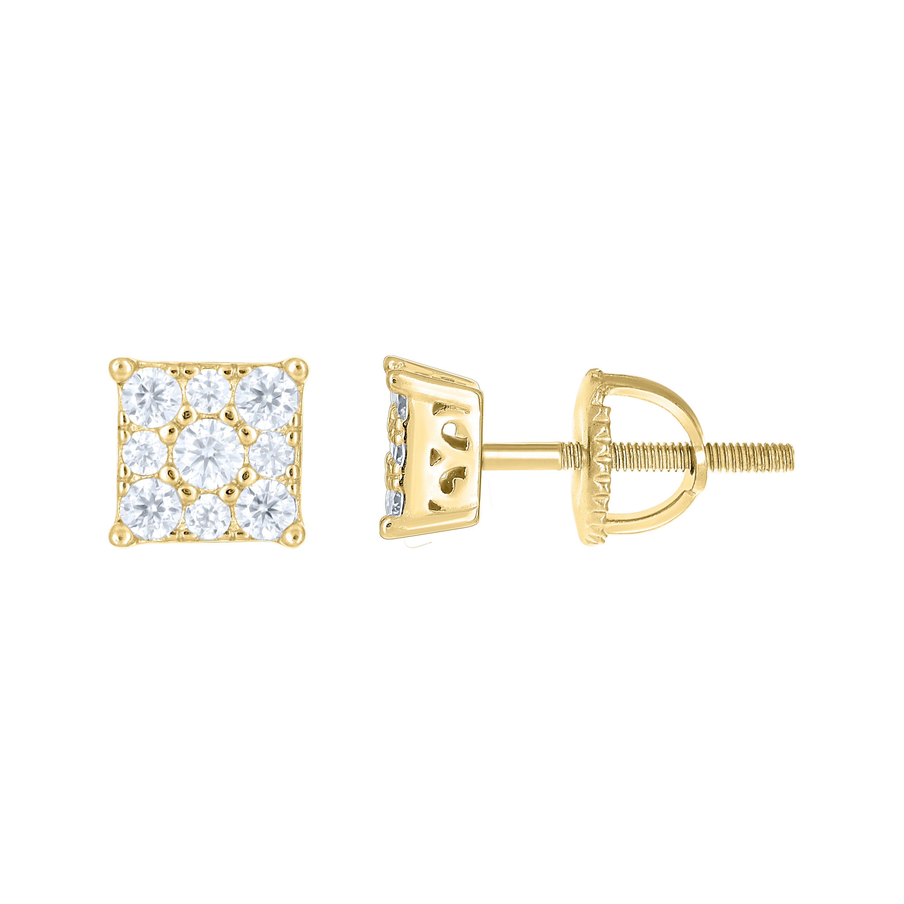 925 Sterling Silver Yellow-tone Unisex Cubic-Zirconia Square Fashion Stud Earrings