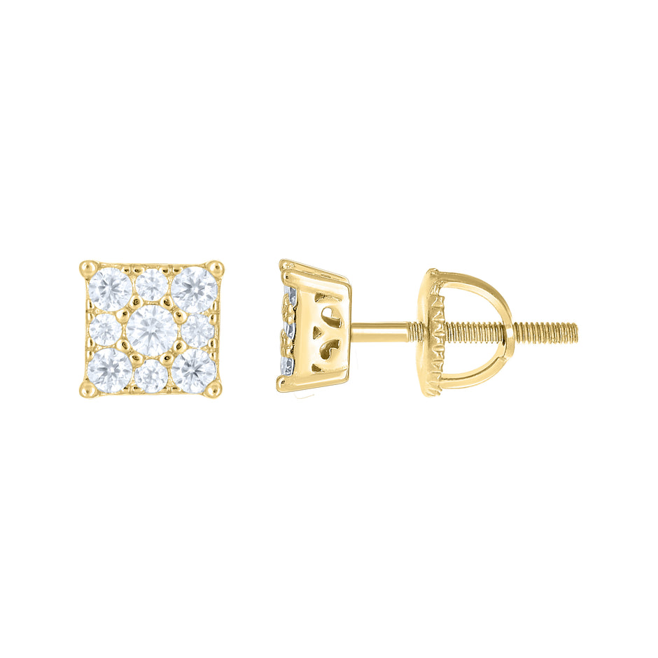 925 Sterling Silver Yellow-tone Unisex Cubic-Zirconia Square Fashion Stud Earrings