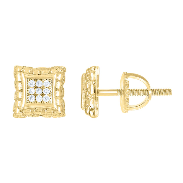 925 Sterling Silver Yellow-tone Unisex Cubic-Zirconia Nugget Square Fashion Stud Earrings