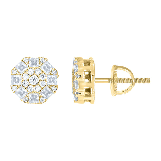 925 Sterling Silver Yellow-tone Womens Round Princess-cut Cubic-Zirconia Round Fashion Stud Earrings