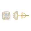 925 Sterling Silver Yellow-tone Womens Round Baguette Cubic-Zirconia Square Fashion Stud Earrings
