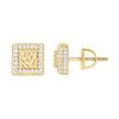 925 Sterling Silver Yellow-tone Unisex Cubic-Zirconia Square Fashion Stud Earrings
