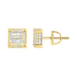 925 Sterling Silver Yellow-tone Unisex Round Baguette Cubic-Zirconia Square Fashion Stud Earrings
