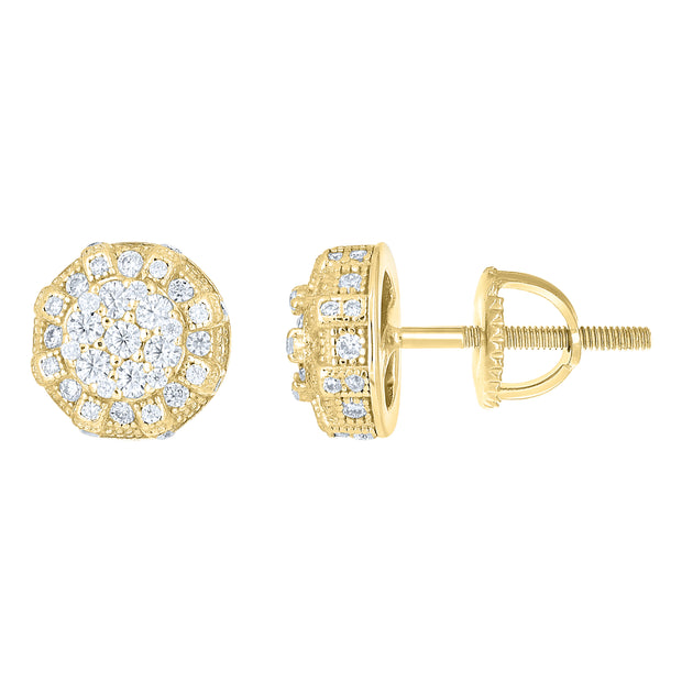 925 Sterling Silver Yellow-tone Womens Cubic-Zirconia Round Fashion Stud Earrings