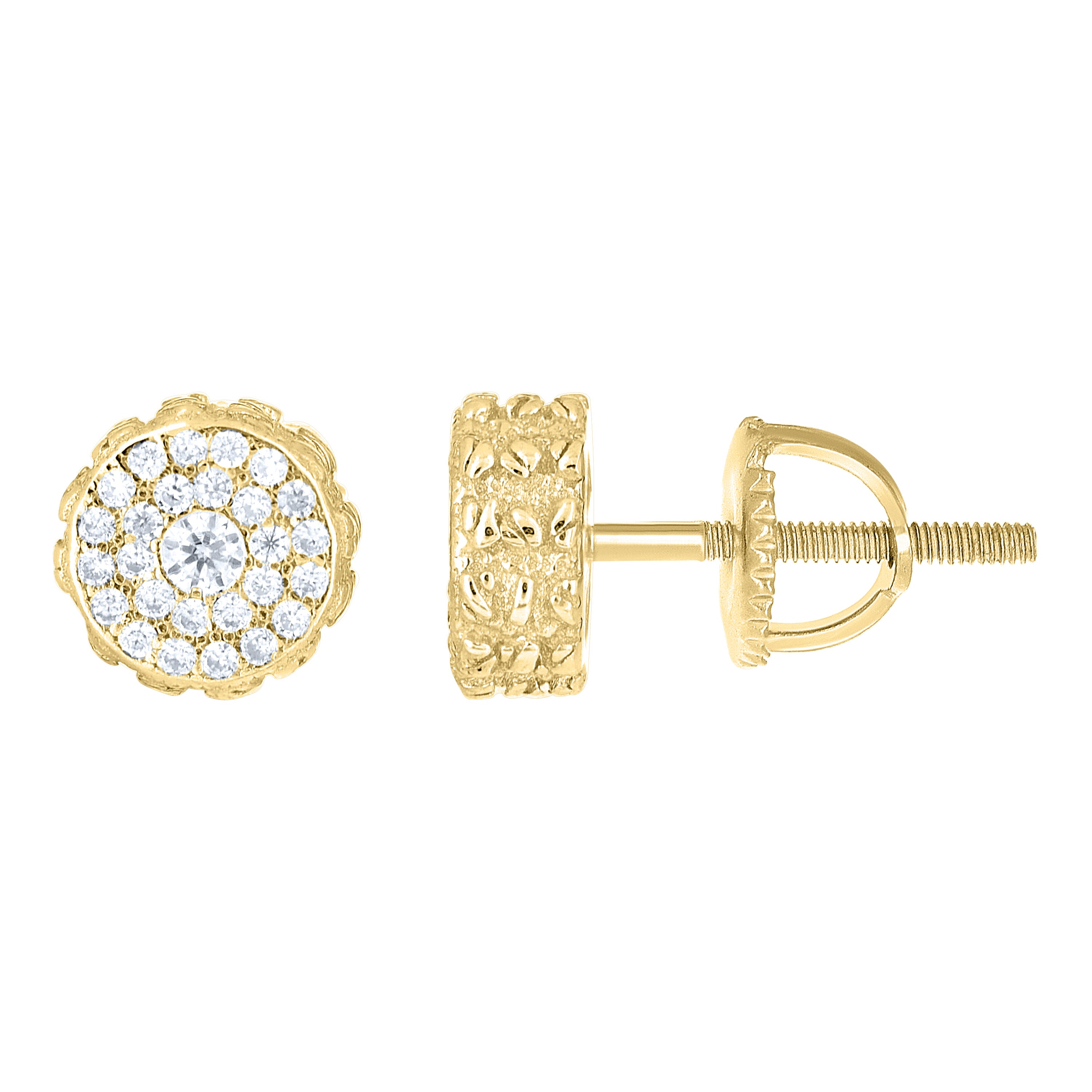 925 Sterling Silver Yellow-tone Unisex Cubic-Zirconia Round Fashion Stud Earrings