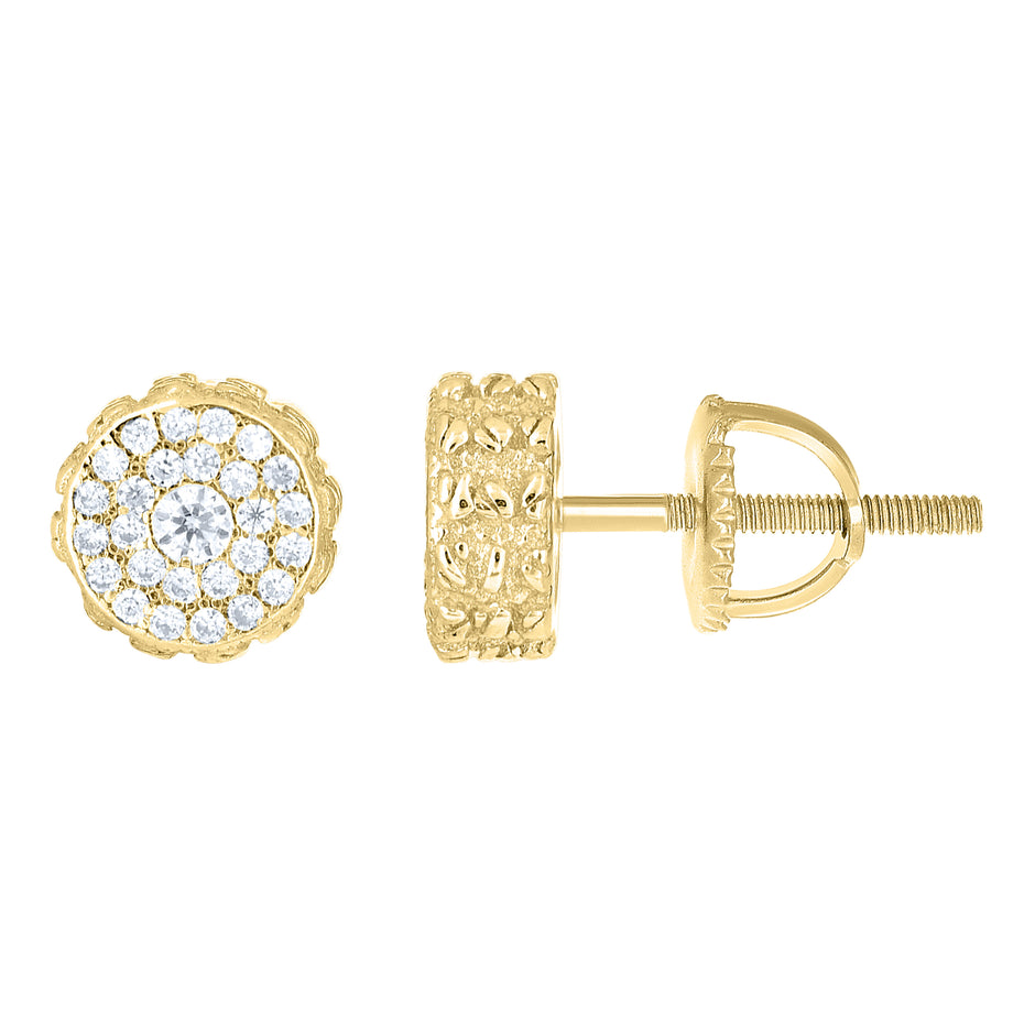 925 Sterling Silver Yellow-tone Unisex Cubic-Zirconia Round Fashion Stud Earrings