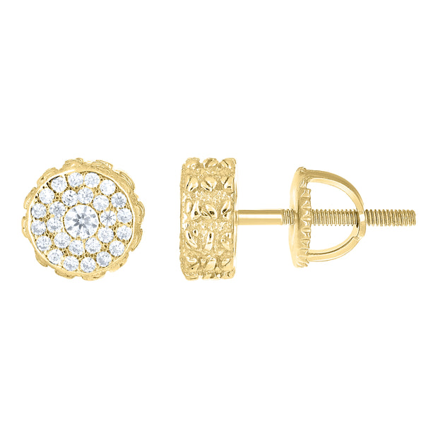 925 Sterling Silver Yellow-tone Unisex Cubic-Zirconia Round Fashion Stud Earrings