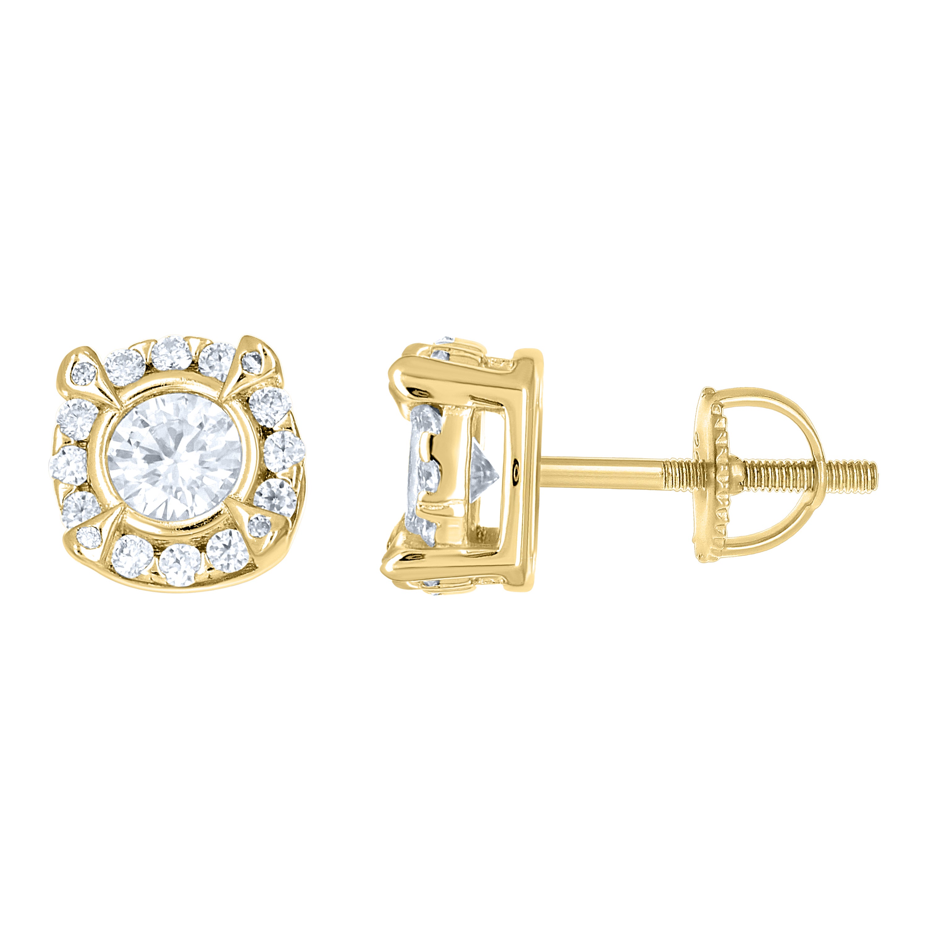 925 Sterling Silver Yellow-tone Unisex Cubic-Zirconia Round Fashion Stud Earrings