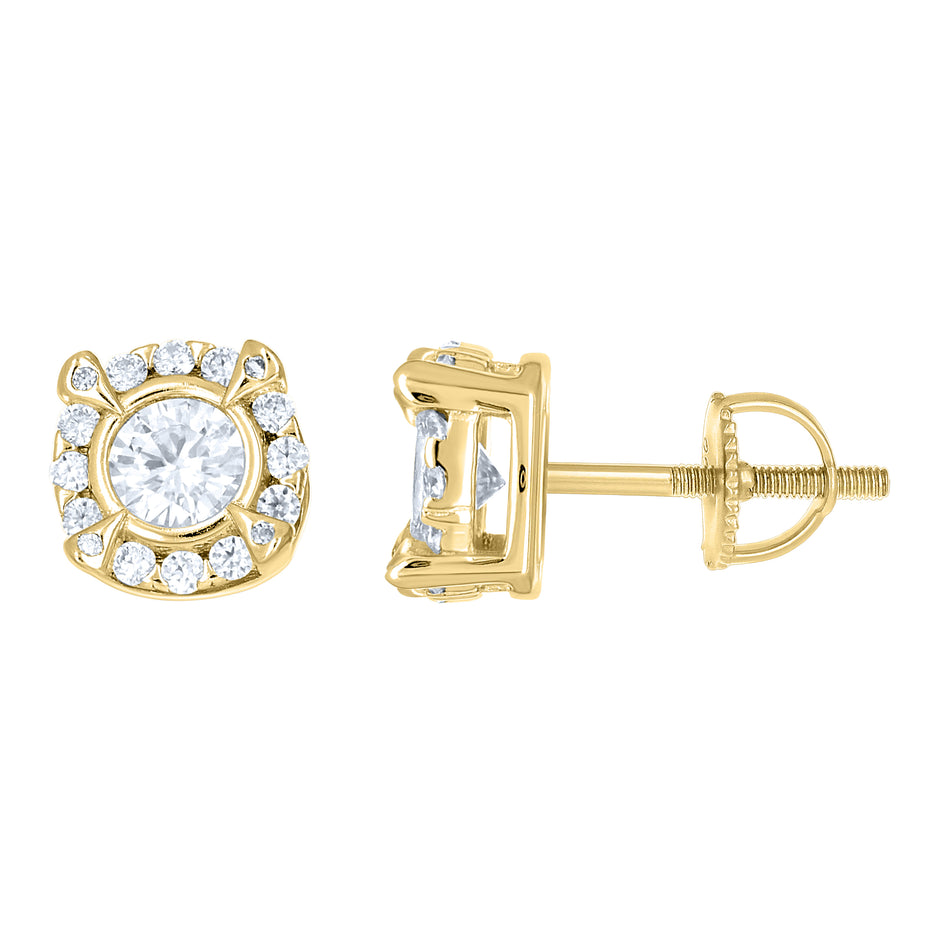 925 Sterling Silver Yellow-tone Unisex Cubic-Zirconia Round Fashion Stud Earrings