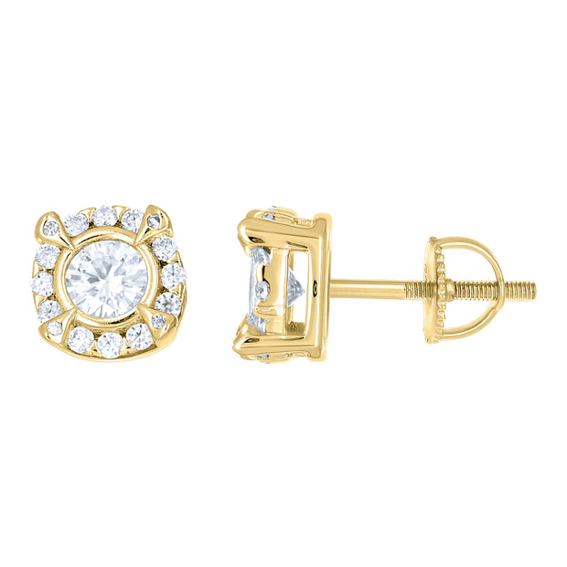 925 Sterling Silver Yellow-tone Unisex Cubic-Zirconia Round Fashion Stud Earrings