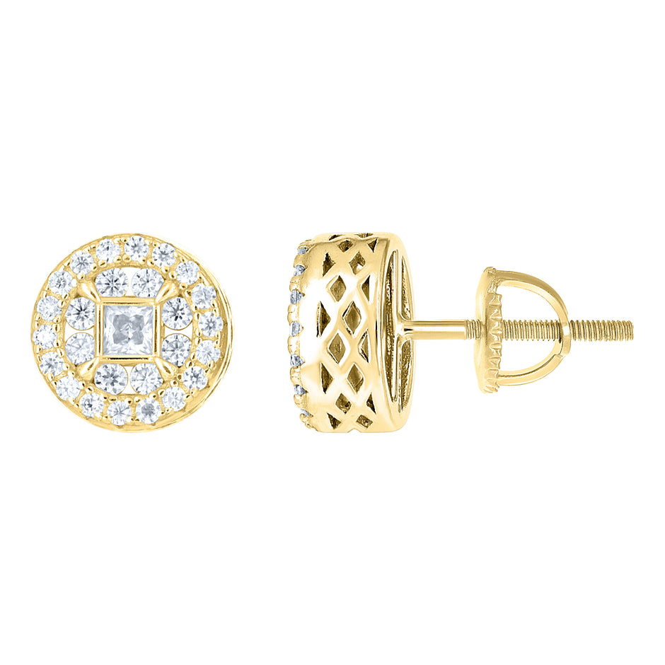 925 Sterling Silver Yellow-tone Unisex Round Princess-cut Cubic-Zirconia Round Fashion Stud Earrings