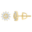 925 Sterling Silver Yellow-tone Womens Round Baguette Cubic-Zirconia Sunburst Fashion Stud Earrings