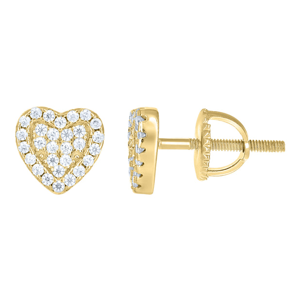 925 Sterling Silver Yellow-tone Womens Cubic-Zirconia Heart Stud Earrings