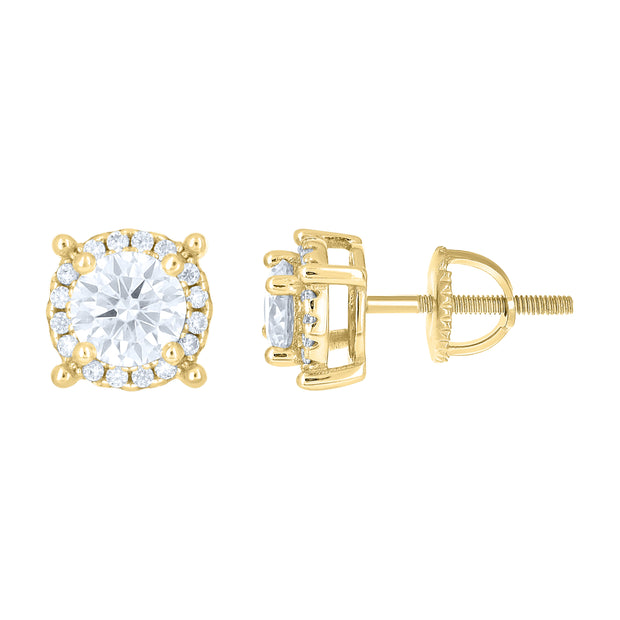 925 Sterling Silver Yellow-tone Unisex Cubic-Zirconia Round Fashion Stud Earrings