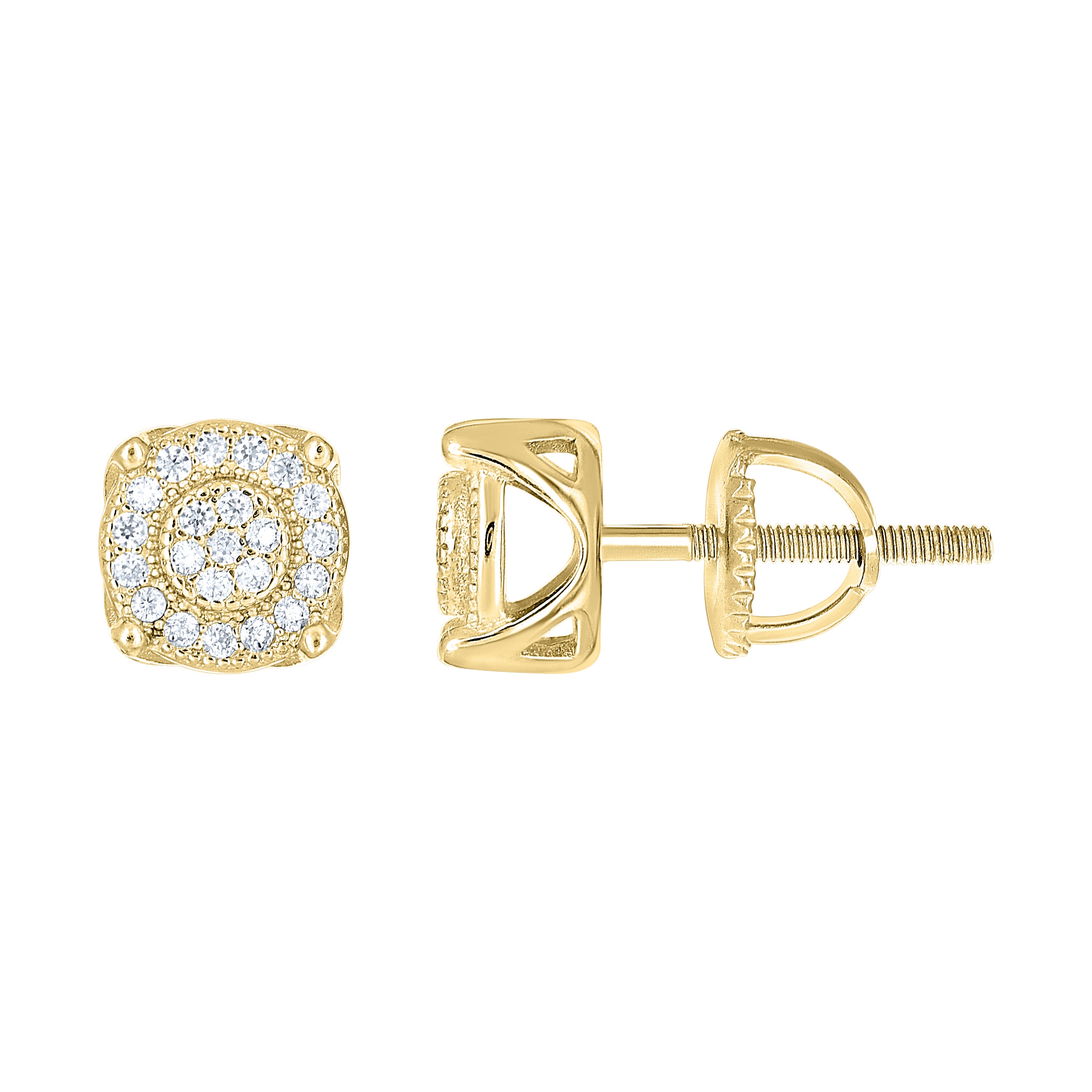925 Sterling Silver Yellow-tone Unisex Cubic-Zirconia Round Fashion Stud Earrings