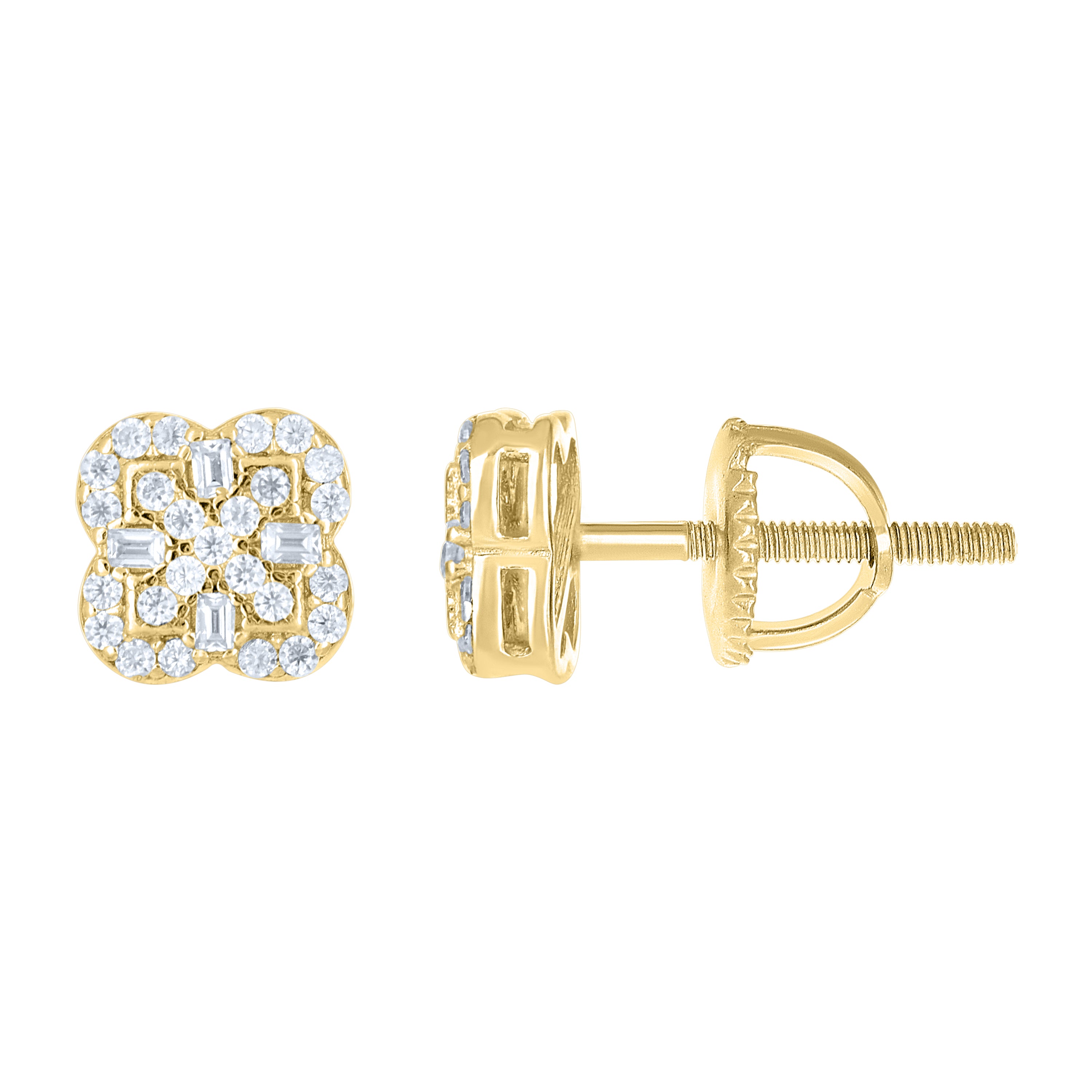 925 Sterling Silver Yellow-Tone Womens Round Baguette 0.26ct, 0.15ct Moissanite Clover Good Luck Stud Earrings