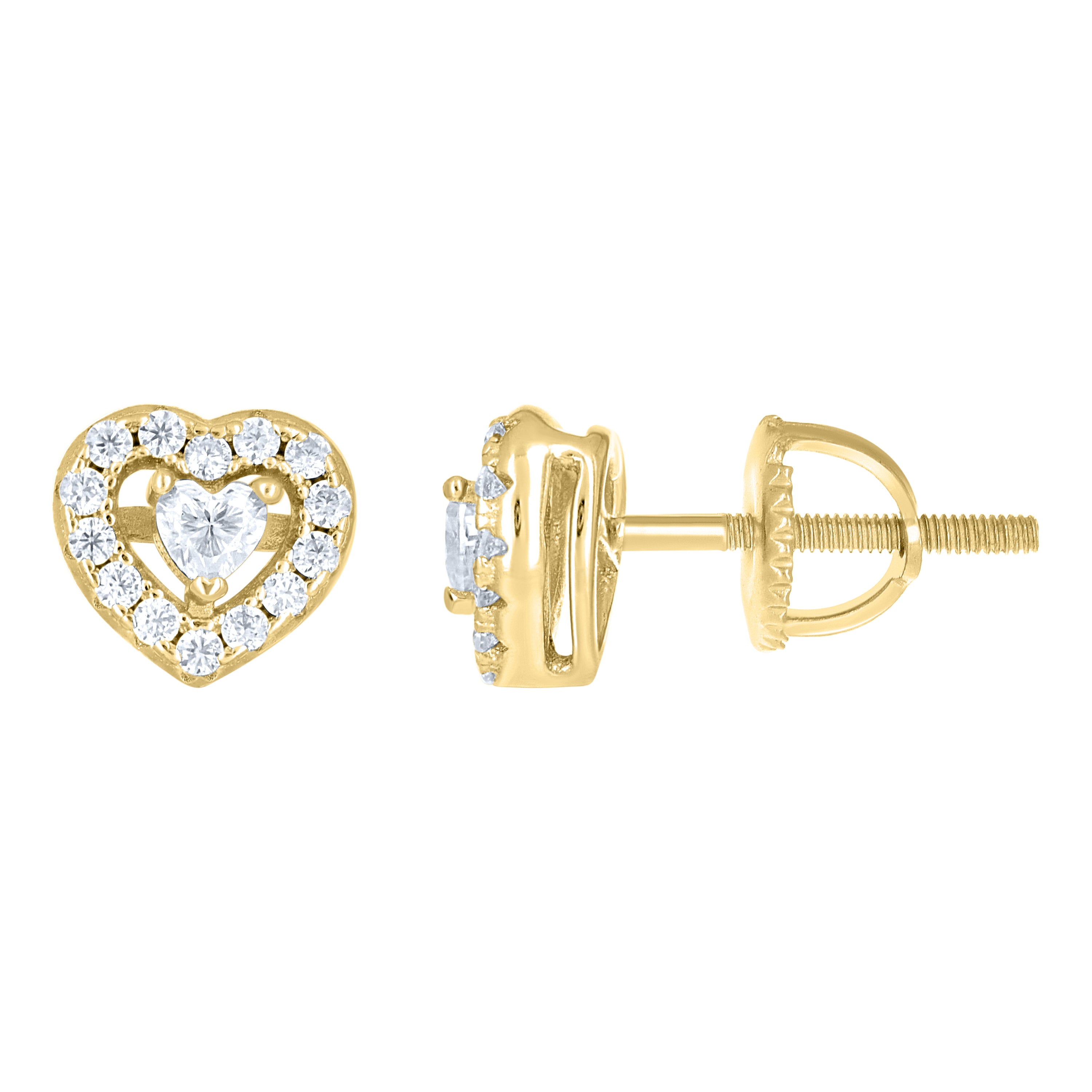 925 Sterling Silver Yellow-Tone Womens Round Heart 0.29ct, 0.23ct Moissanite Heart Stud Earrings