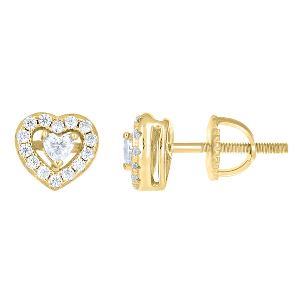 925 Sterling Silver Yellow-Tone Womens Round Heart 0.29ct, 0.23ct Moissanite Heart Stud Earrings