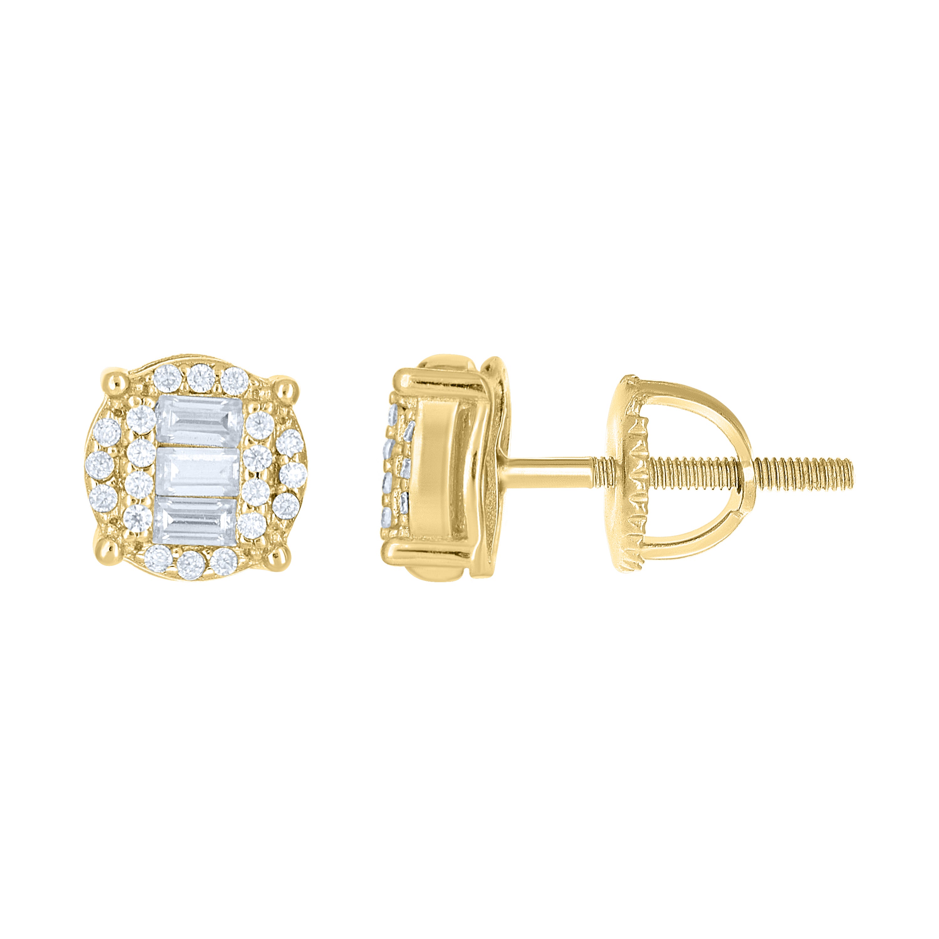 925 Sterling Silver Yellow-Tone Womens Round Baguette 0.16ct, 0.36ct Moissanite Round Fashion Stud Earrings