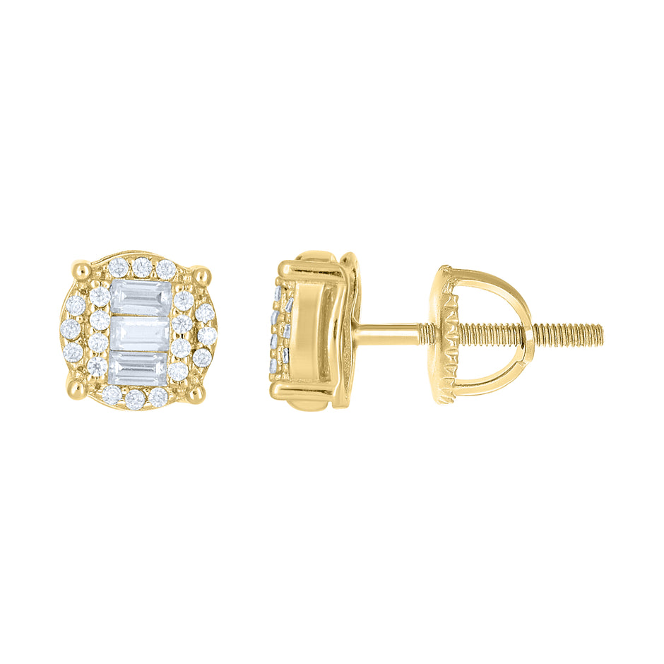 925 Sterling Silver Yellow-Tone Womens Round Baguette 0.16ct, 0.36ct Moissanite Round Fashion Stud Earrings