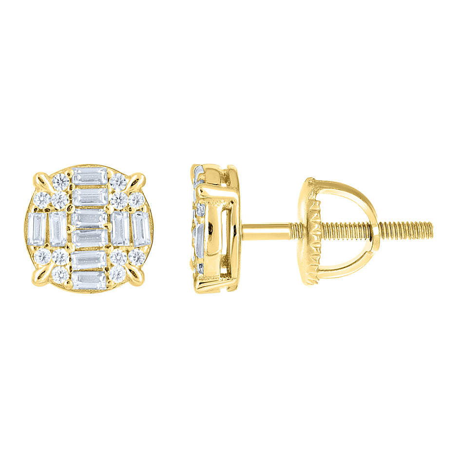 925 Sterling Silver Yellow-Tone Womens Round Baguette 0.12ct, 0.61ct Moissanite Round Fashion Stud Earrings
