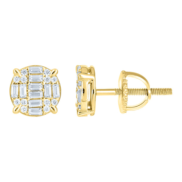 925 Sterling Silver Yellow-Tone Womens Round Baguette 0.12ct, 0.61ct Moissanite Round Fashion Stud Earrings