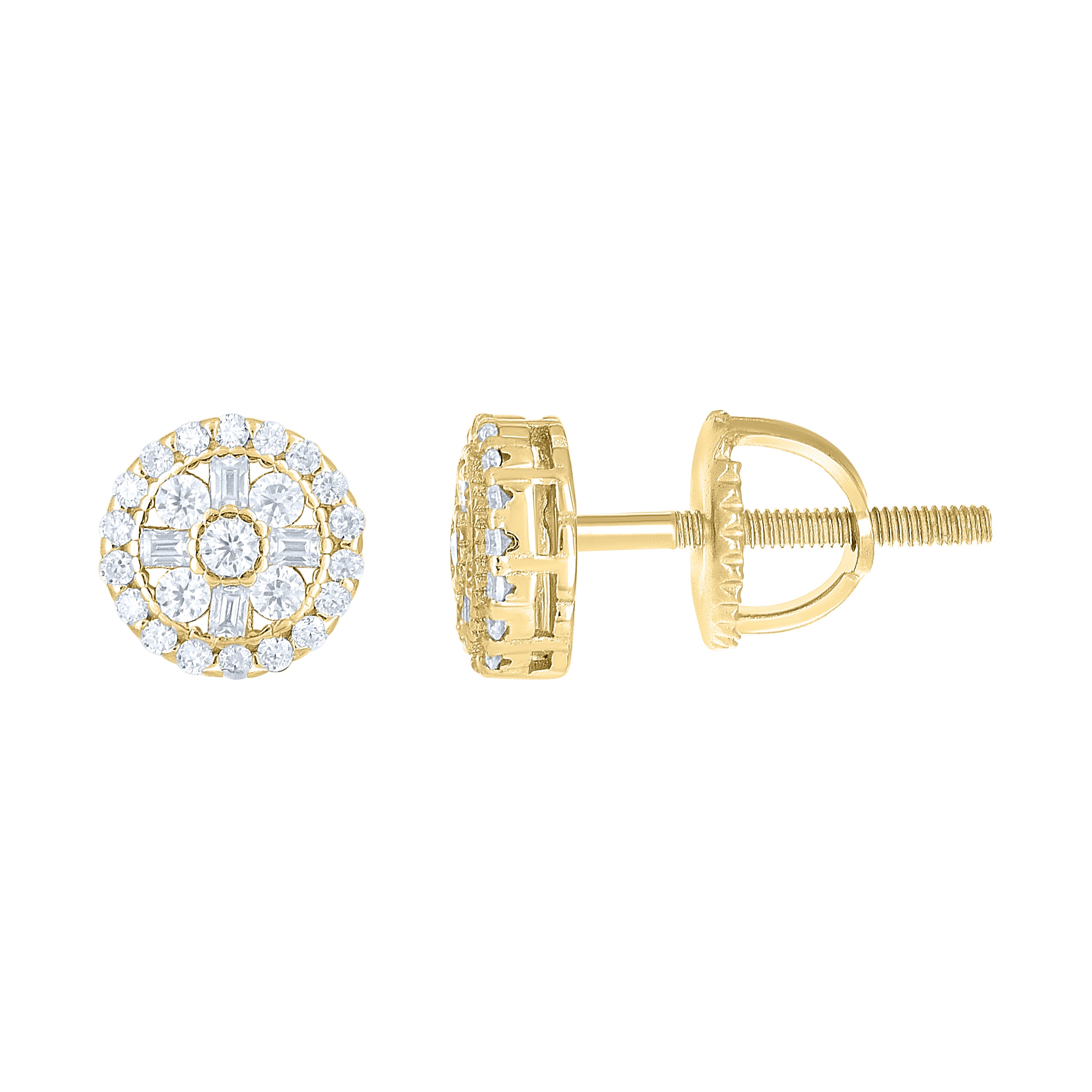 925 Sterling Silver Yellow-Tone Womens Round Baguette 0.36ct, 0.15ct Moissanite Round Fashion Stud Earrings