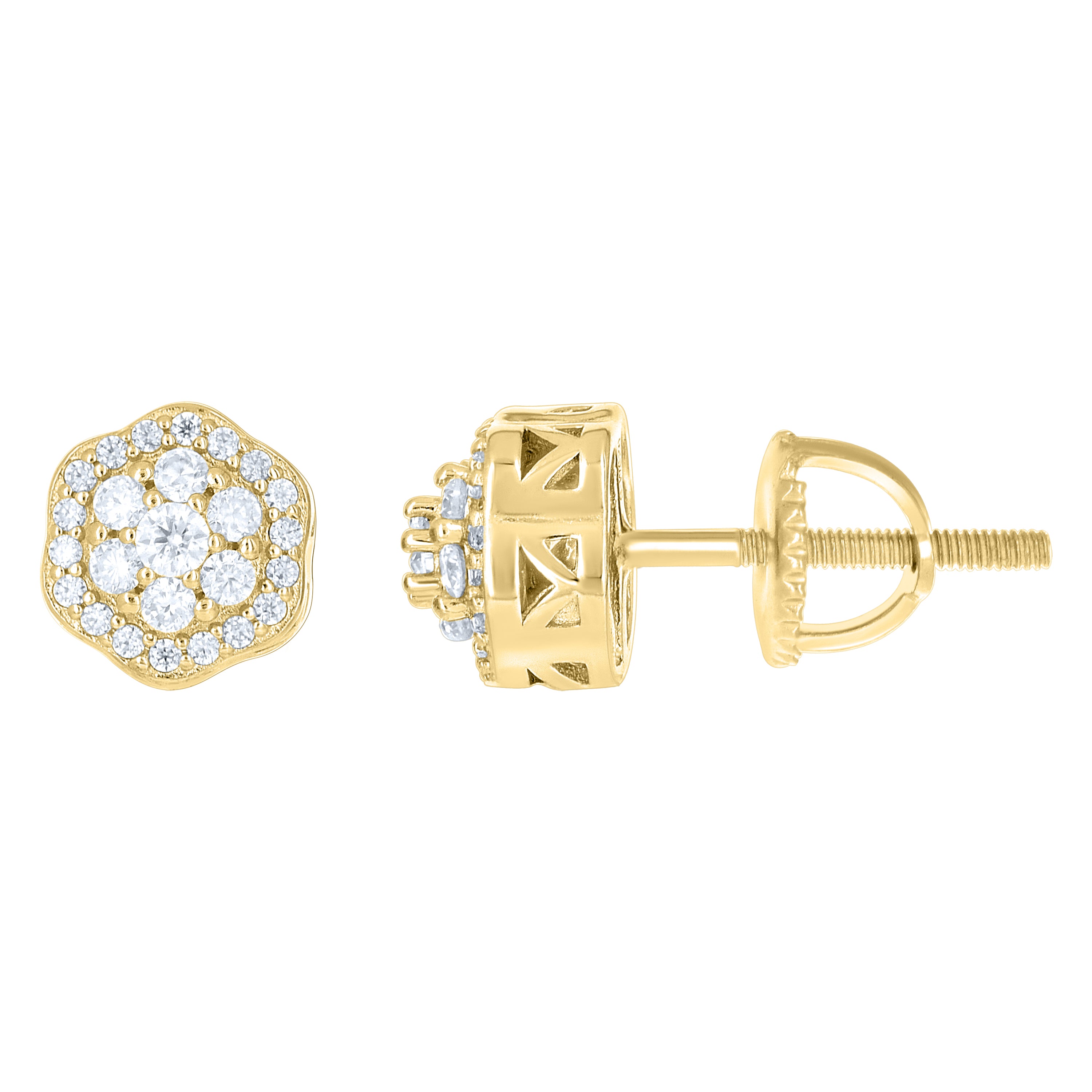925 Sterling Silver Yellow-Tone Womens Round 0.44ct Moissanite Flower Fashion Stud Earrings