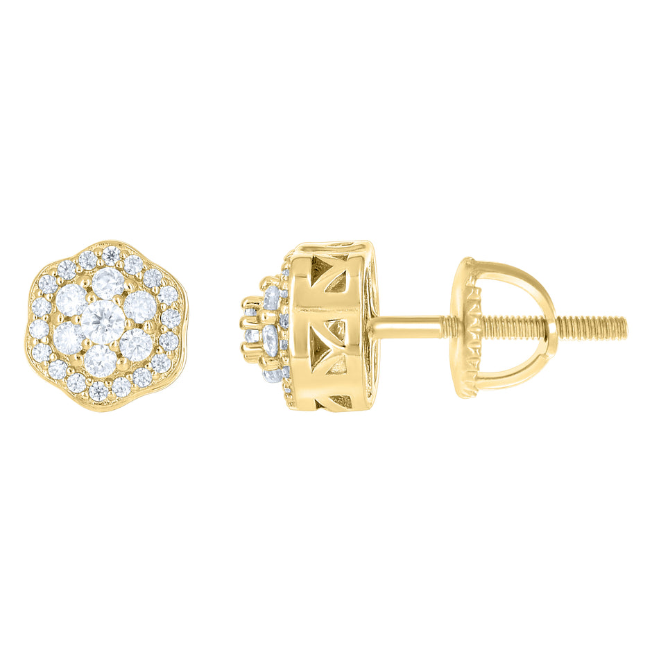925 Sterling Silver Yellow-Tone Womens Round 0.44ct Moissanite Flower Fashion Stud Earrings